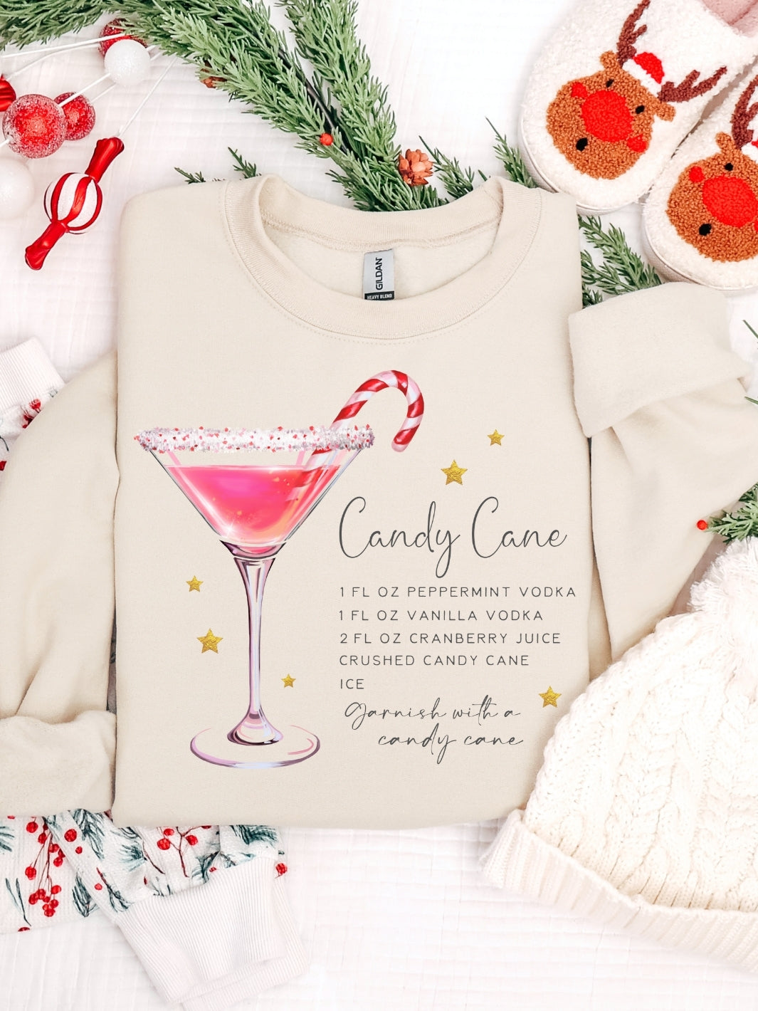 Gildan Cocktail Candy Cane Christmas Sweatshirt