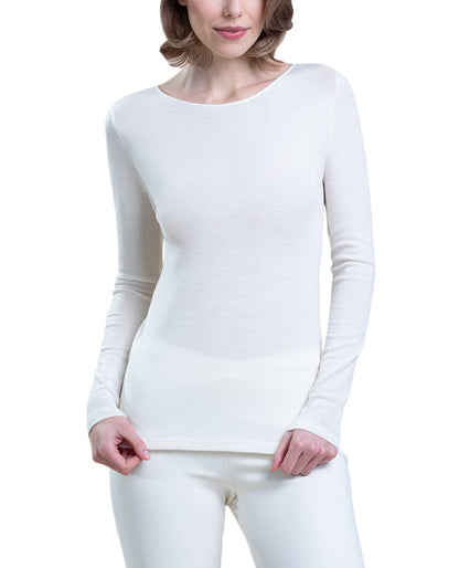 EGI ® Luxury Merino Wool Silk (85% Wool 15% Silk) Women's Long Sleeve T-Shirt. Proudly Made in Italy. (1411)