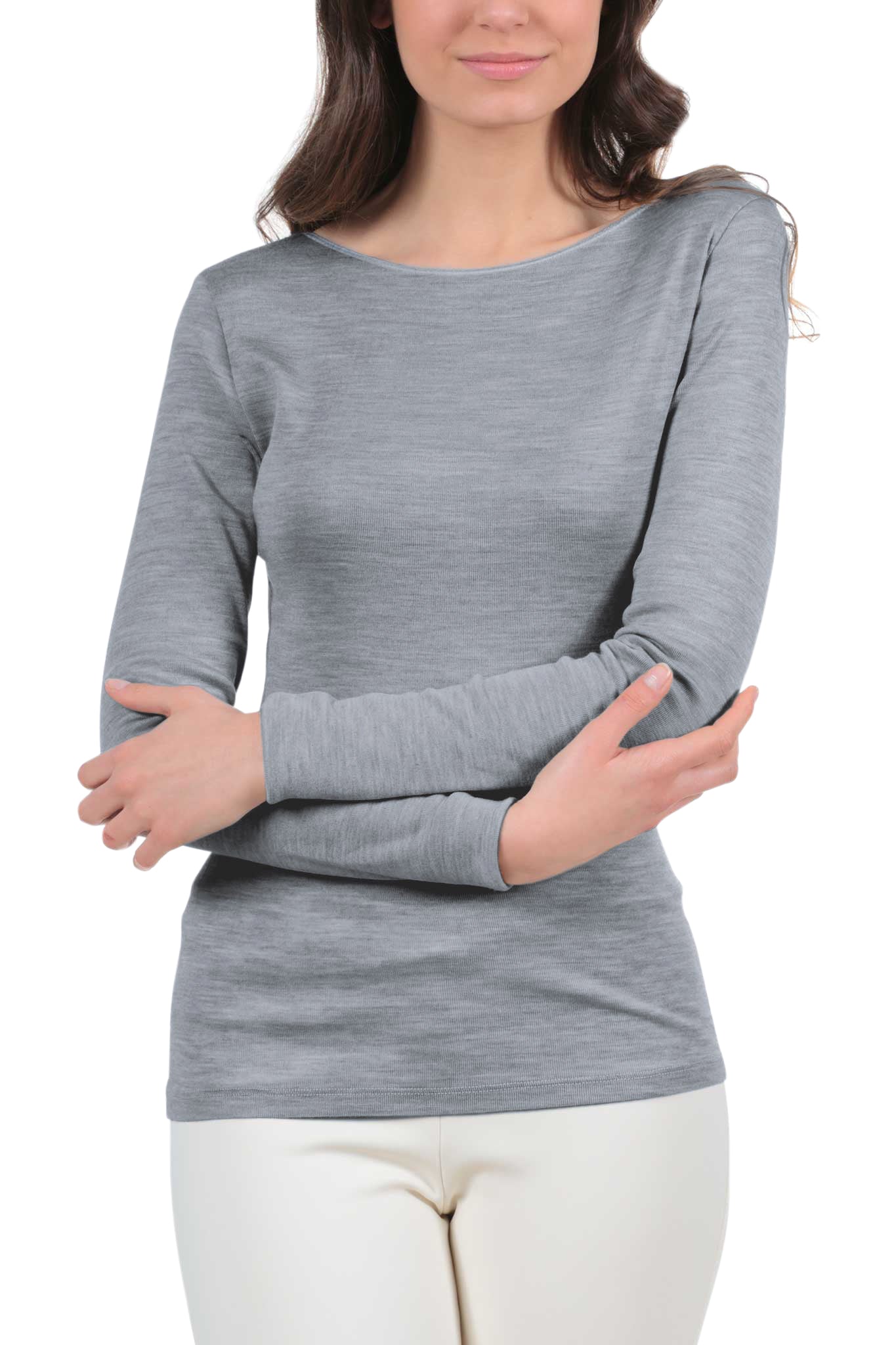 EGI ® Luxury Merino Wool Silk (85% Wool 15% Silk) Women's Long Sleeve T-Shirt. Proudly Made in Italy. (1411)
