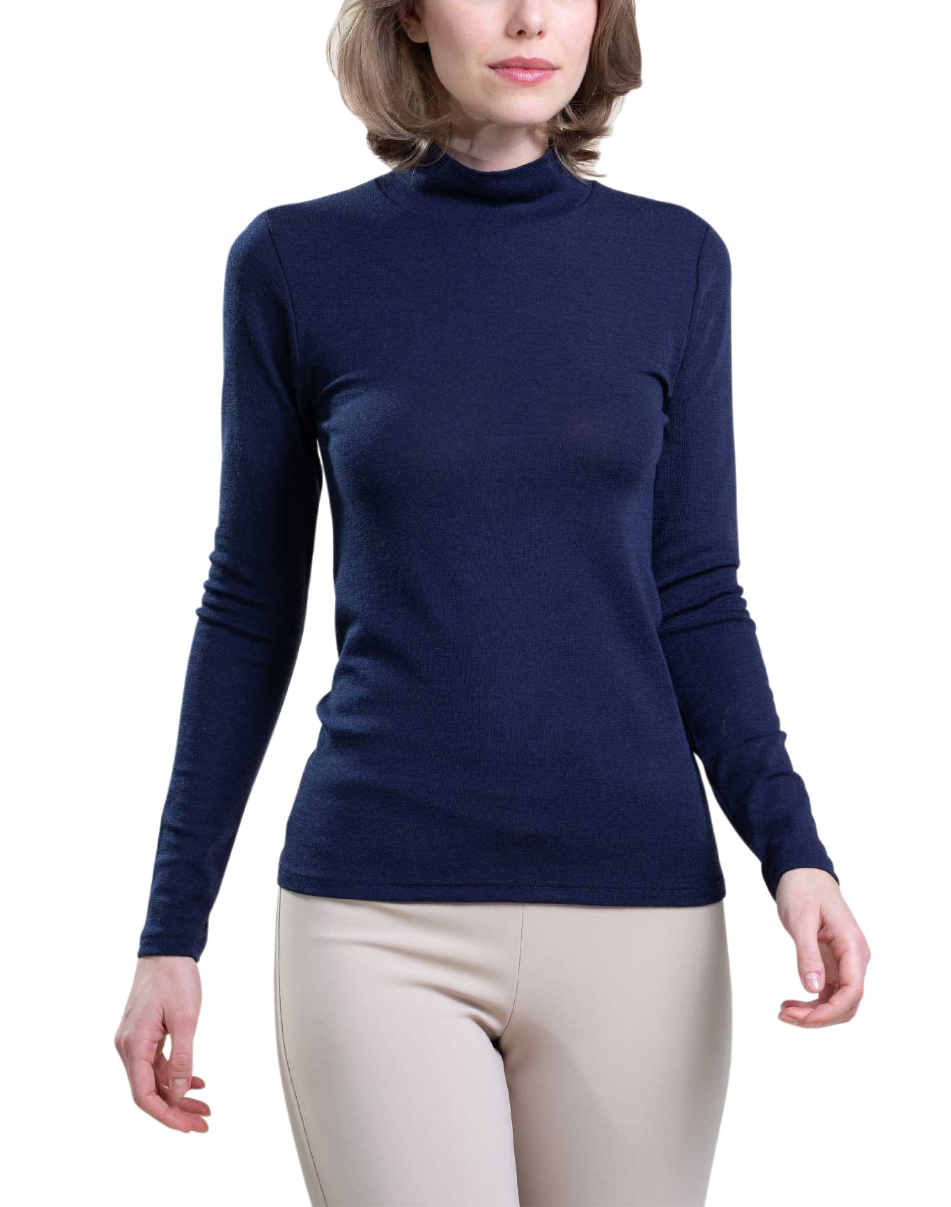 EGI ® Luxury Wool Silk (85% Wool 15% Silk) Mockneck Long Sleeve Top. Proudly Made in Italy. (1421)