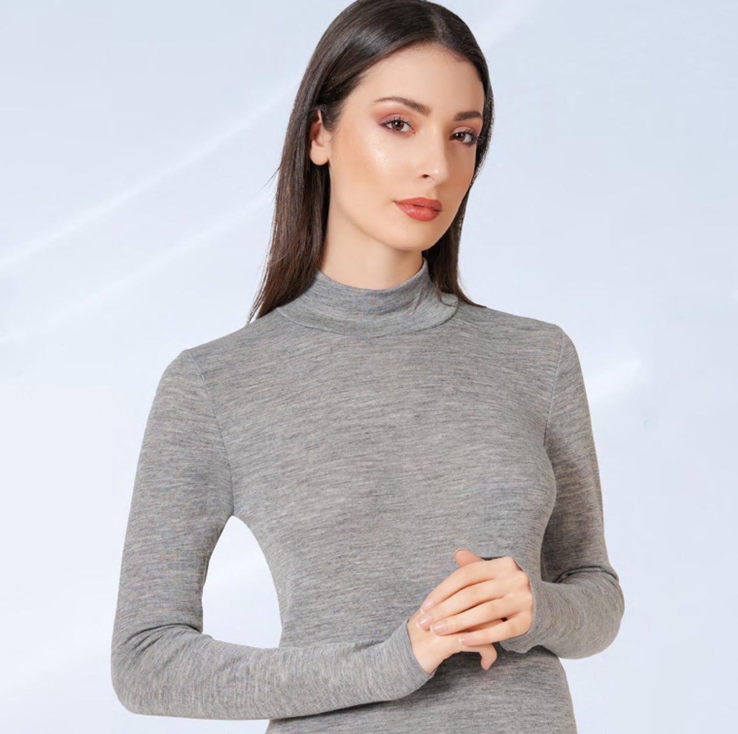 EGI ® Luxury Wool Silk (85% Wool 15% Silk) Mockneck Long Sleeve Top. Proudly Made in Italy. (1421)