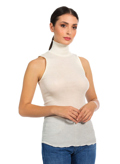 EGi Luxury Wool Silk Turtleneck Sleeveless Top. Proudly Made in Italy (1484)