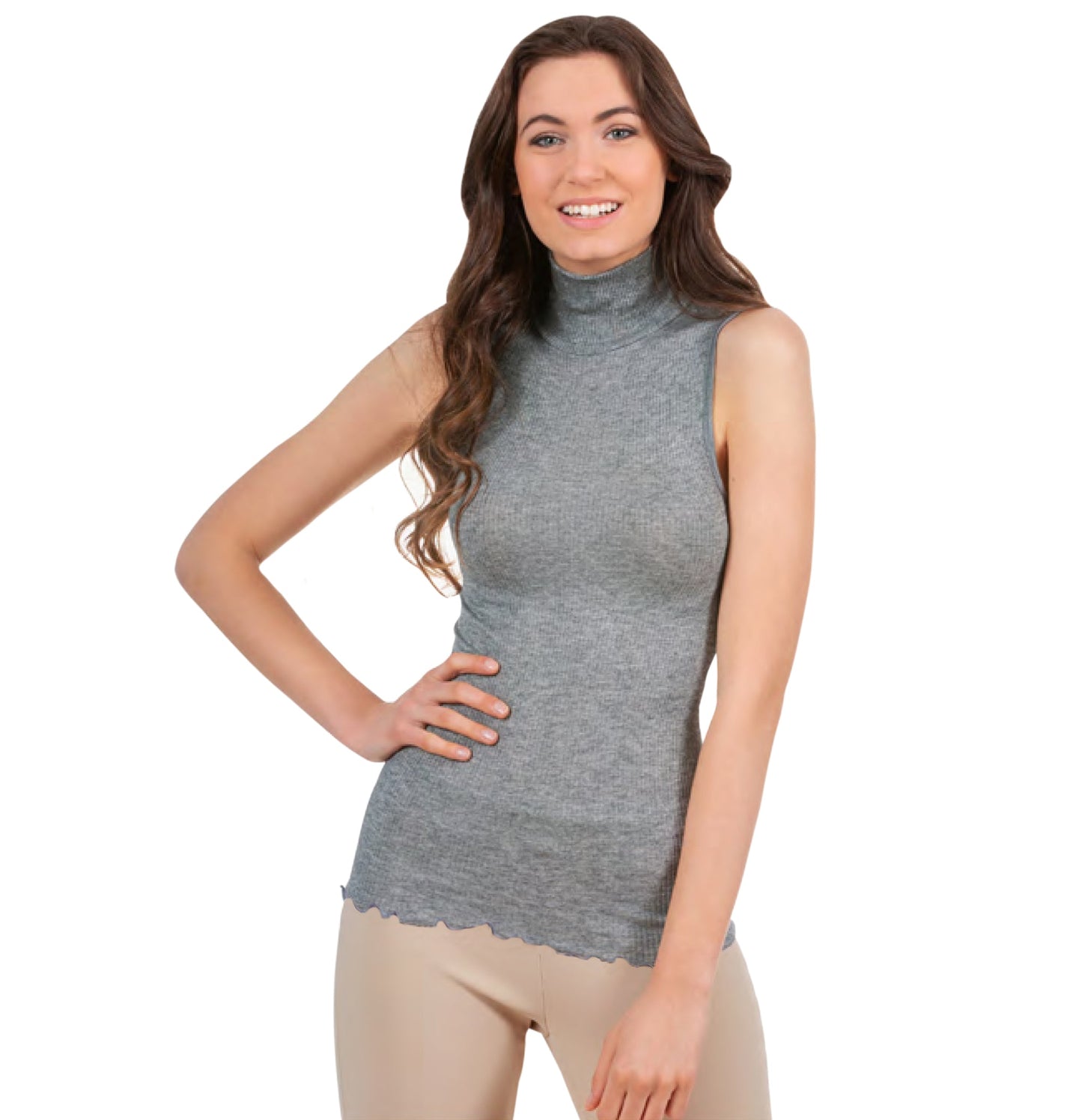 EGi Luxury Wool Silk Turtleneck Sleeveless Top. Proudly Made in Italy (1484)