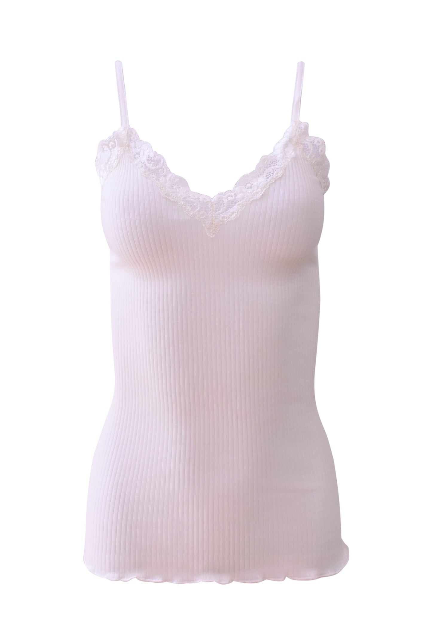 EGI Luxury Wool Silk Camisole Spaghetti Straps with Lace Trim. Proudly Made in Italy.