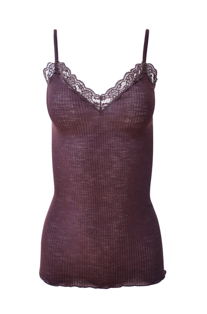EGI Luxury Wool Silk Camisole Spaghetti Straps with Lace Trim. Proudly Made in Italy.