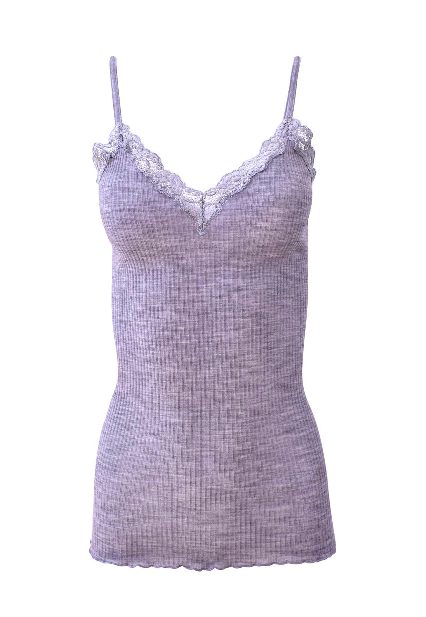 EGI Luxury Wool Silk Camisole Spaghetti Straps with Lace Trim. Proudly Made in Italy.
