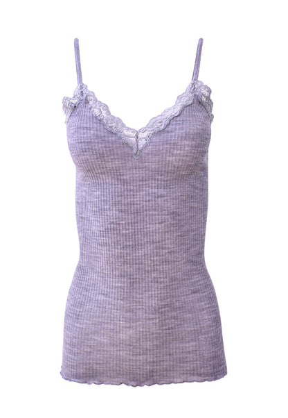 EGI Luxury Wool Silk Camisole Spaghetti Straps with Lace Trim. Proudly Made in Italy.