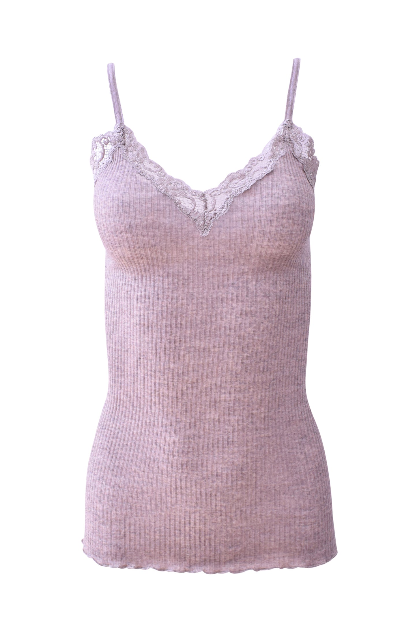 EGI Luxury Wool Silk Camisole Spaghetti Straps with Lace Trim. Proudly Made in Italy.