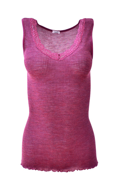 EGI Luxury Wool Silk Tank Top with Lace Trim. Proudly Made in Italy (1488)