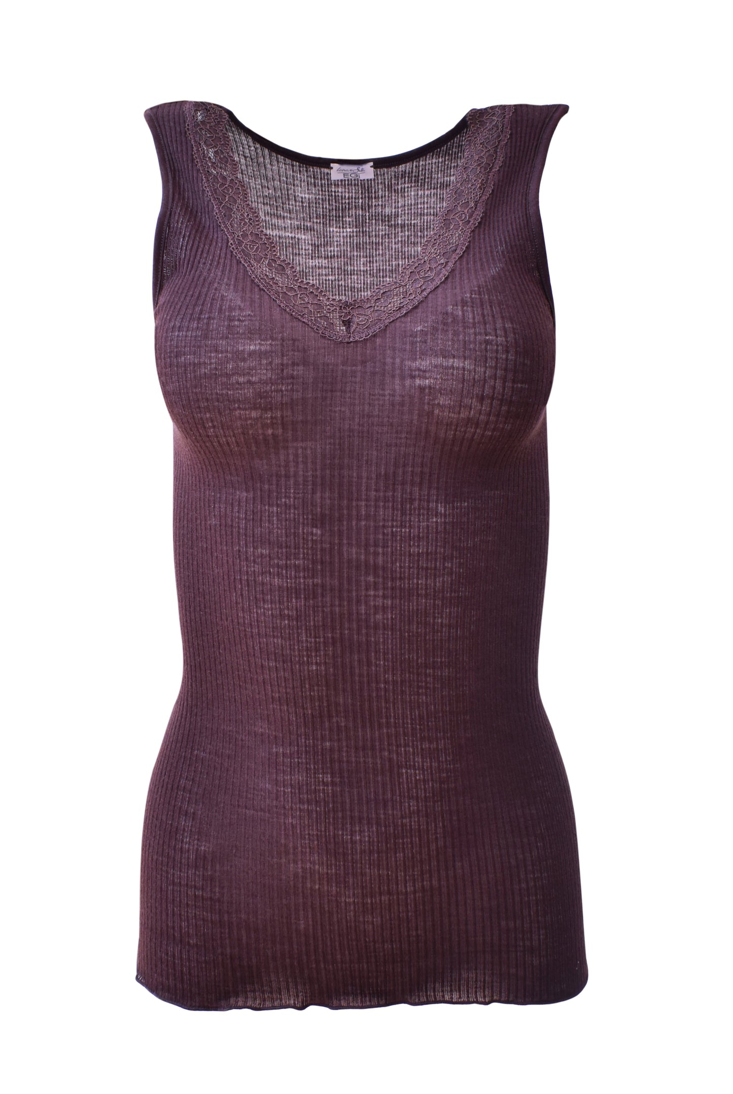EGI Luxury Wool Silk Tank Top with Lace Trim. Proudly Made in Italy (1488)