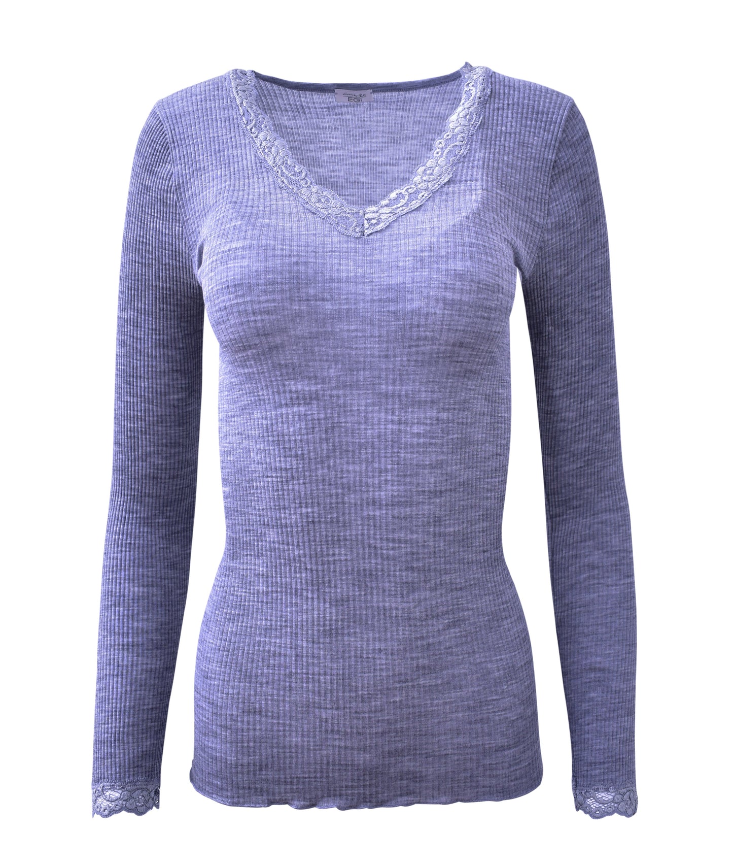 EGi Luxury Wool Silk Long Sleeve Top with Lace Trim. Proudly Made in Italy (1489)