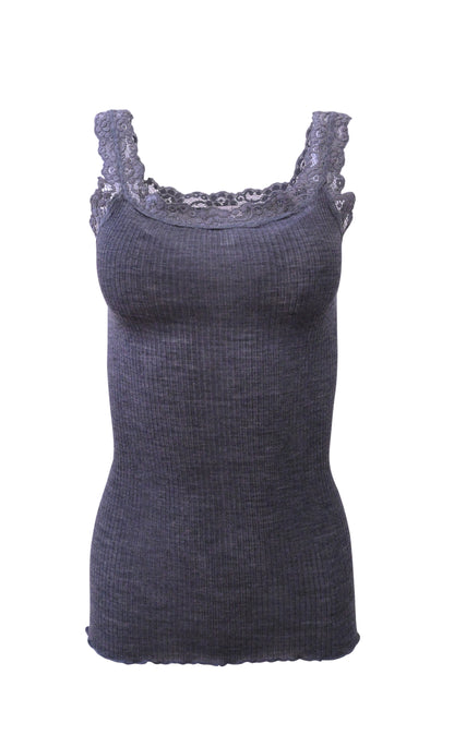 EGi Luxury Wool Silk Lace Trim Tank Top. Proudly Made in Italy (1491)
