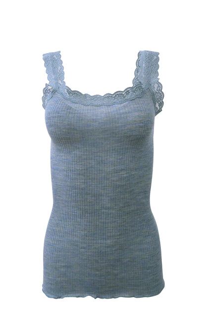 EGi Luxury Wool Silk Lace Trim Tank Top. Proudly Made in Italy (1491)