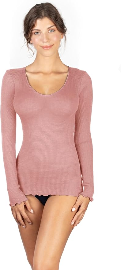 EGI Luxury Wool Silk V-Neck Long Sleeve Top. Proudly Made in Italy (1493)