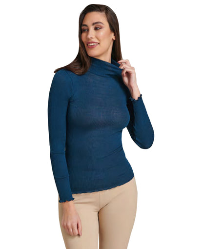 EGi Luxury Wool Silk Turtleneck Long Sleeve Top. Proudly Made in Italy (1494)