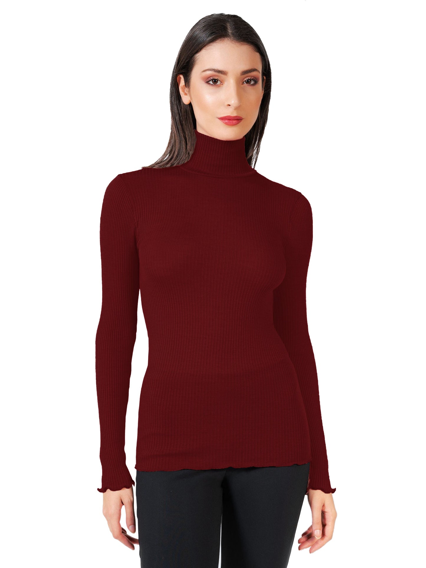 EGi Luxury Wool Silk Turtleneck Long Sleeve Top. Proudly Made in Italy (1494)