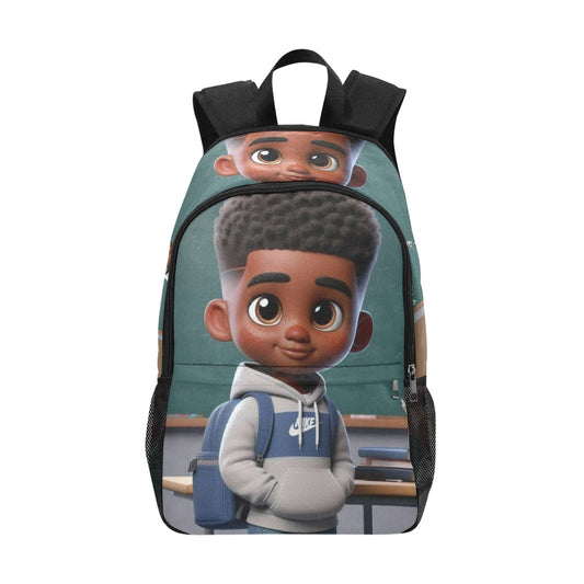 African American Boy Fabric Backpack with Side Mesh Pockets