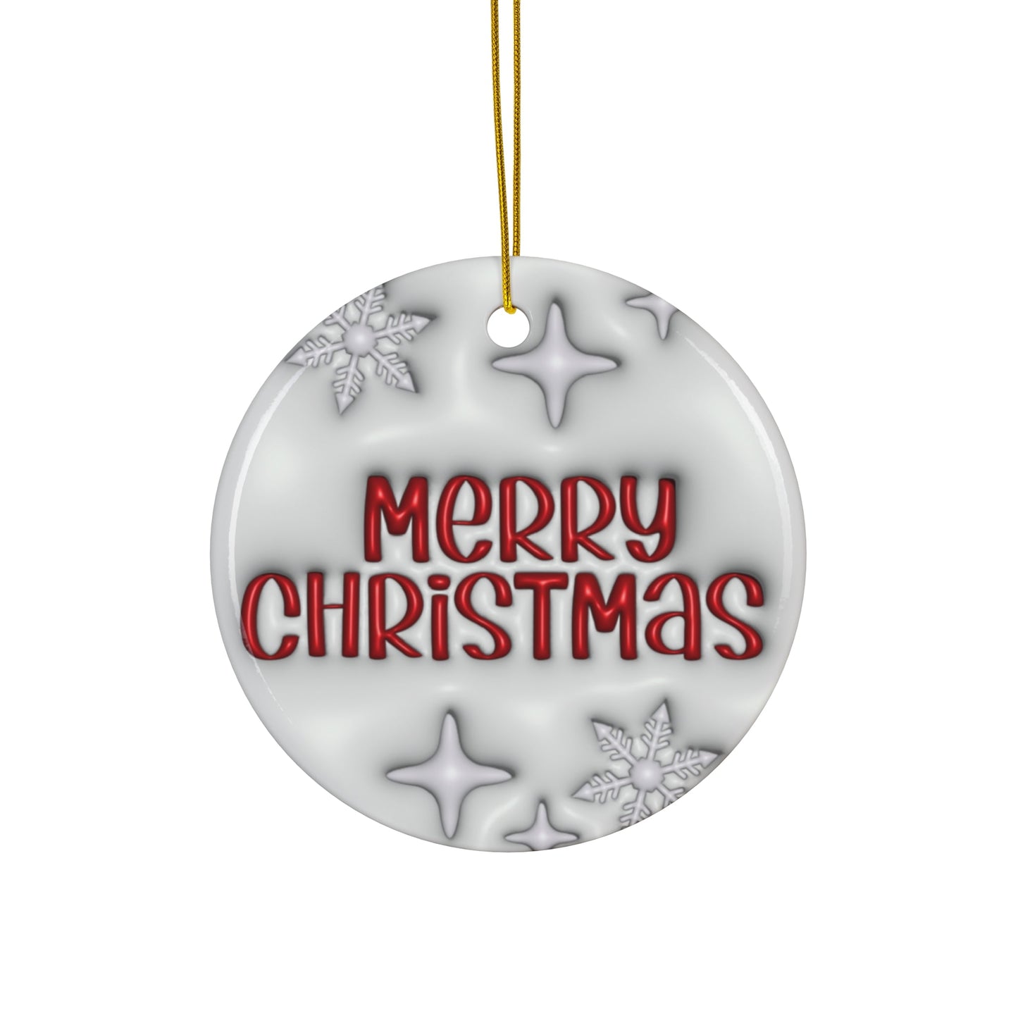 3D Inflated Merry Christmas Ornament, Christmas Ceramic Ornament, Custom Family Ornament, Personalized Christmas Ornament