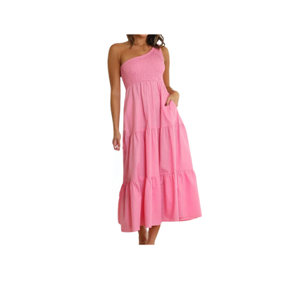 One Shoulder Smocked Dress