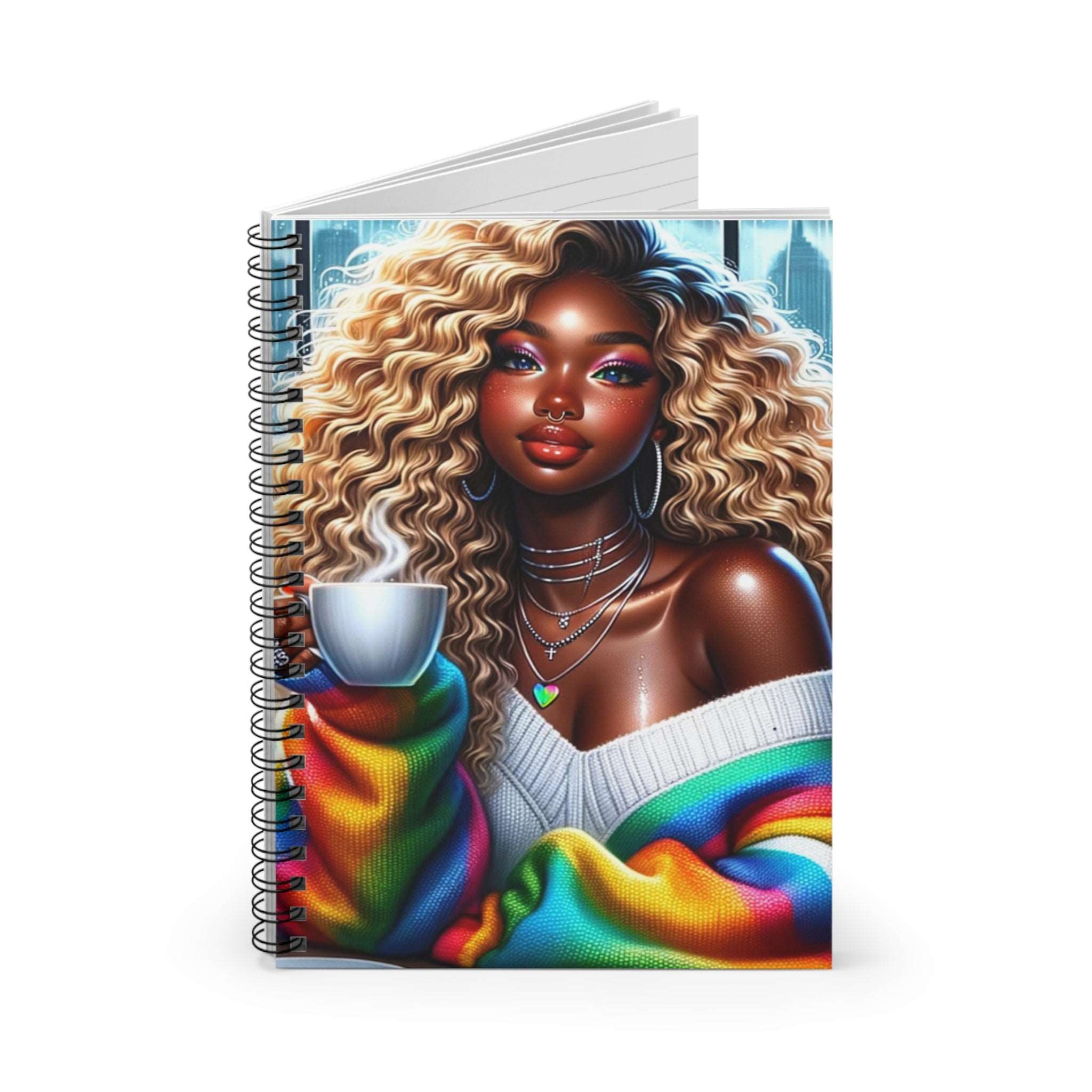 Coffee Time Spiral Notebook - Ruled Line, African American Women Notebook,