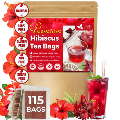 Hibiscus Dried Flowers, Tea Bags, 100% Natural, Pure from Hibiscus Flowers. Loose Flower Hibiscus Herbal Tea. Hibiscus Flower Tea. No Sugar, No Caffeine, No Gluten, Vegan.