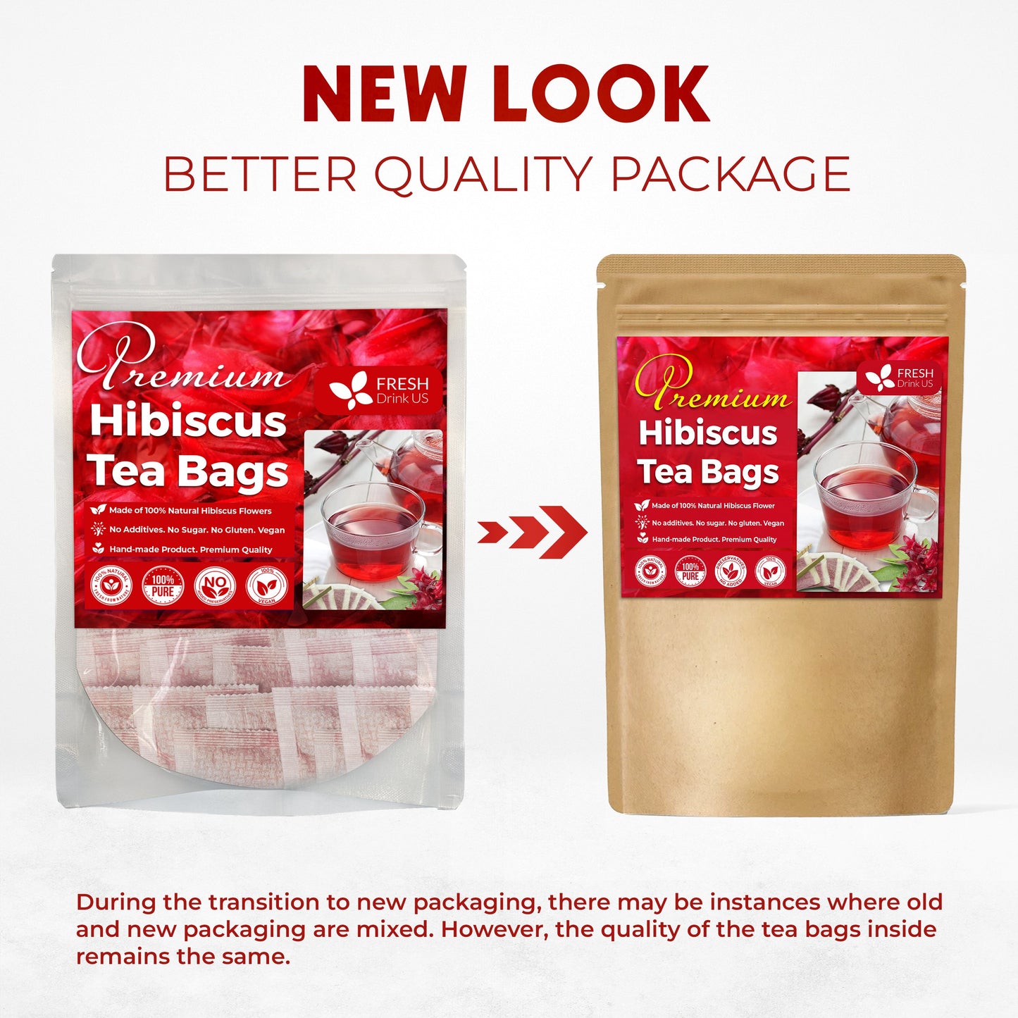 Hibiscus Dried Flowers, Tea Bags, 100% Natural, Pure from Hibiscus Flowers. Loose Flower Hibiscus Herbal Tea. Hibiscus Flower Tea. No Sugar, No Caffeine, No Gluten, Vegan.