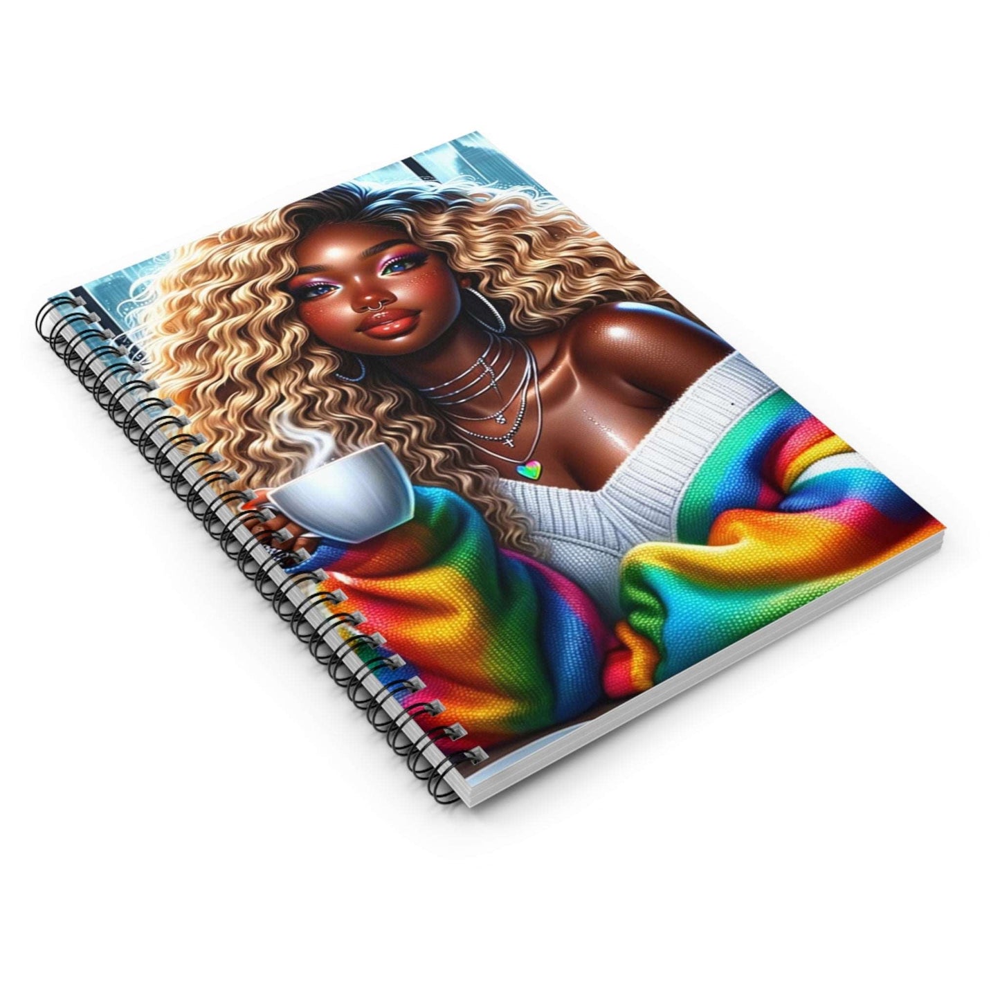 Coffee Time Spiral Notebook - Ruled Line, African American Women Notebook,