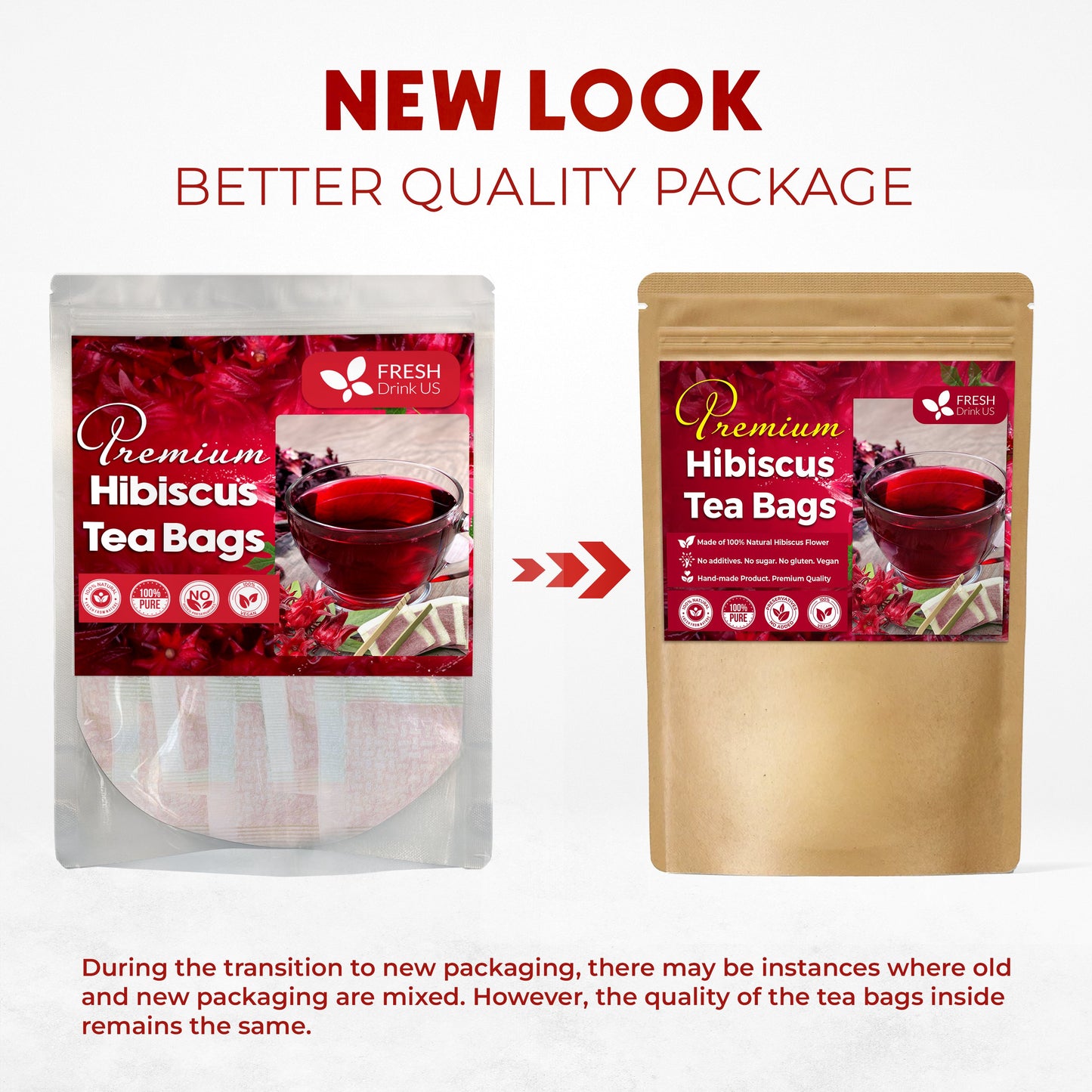 Hibiscus Dried Flowers, Tea Bags, 100% Natural, Pure from Hibiscus Flowers. Loose Flower Hibiscus Herbal Tea. Hibiscus Flower Tea. No Sugar, No Caffeine, No Gluten, Vegan.