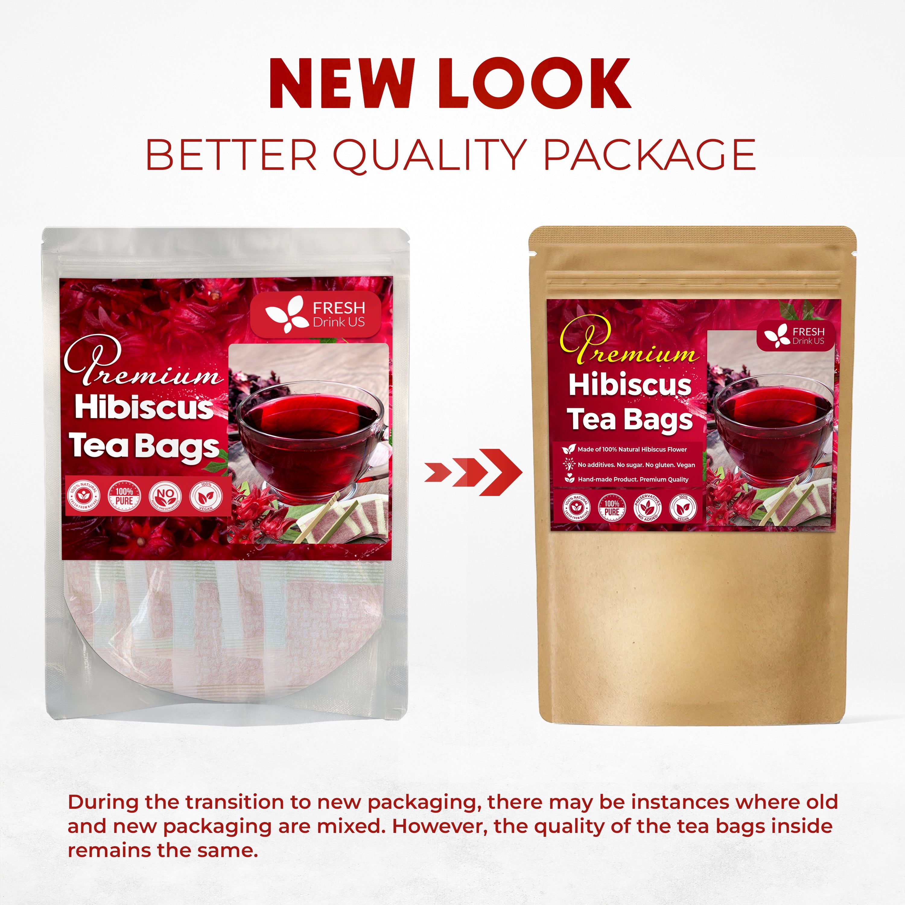 Hibiscus Dried Flowers, Tea Bags, 100% Natural, Pure from Hibiscus Flowers. Loose Flower Hibiscus Herbal Tea. Hibiscus Flower Tea. No Sugar, No Caffeine, No Gluten, Vegan.