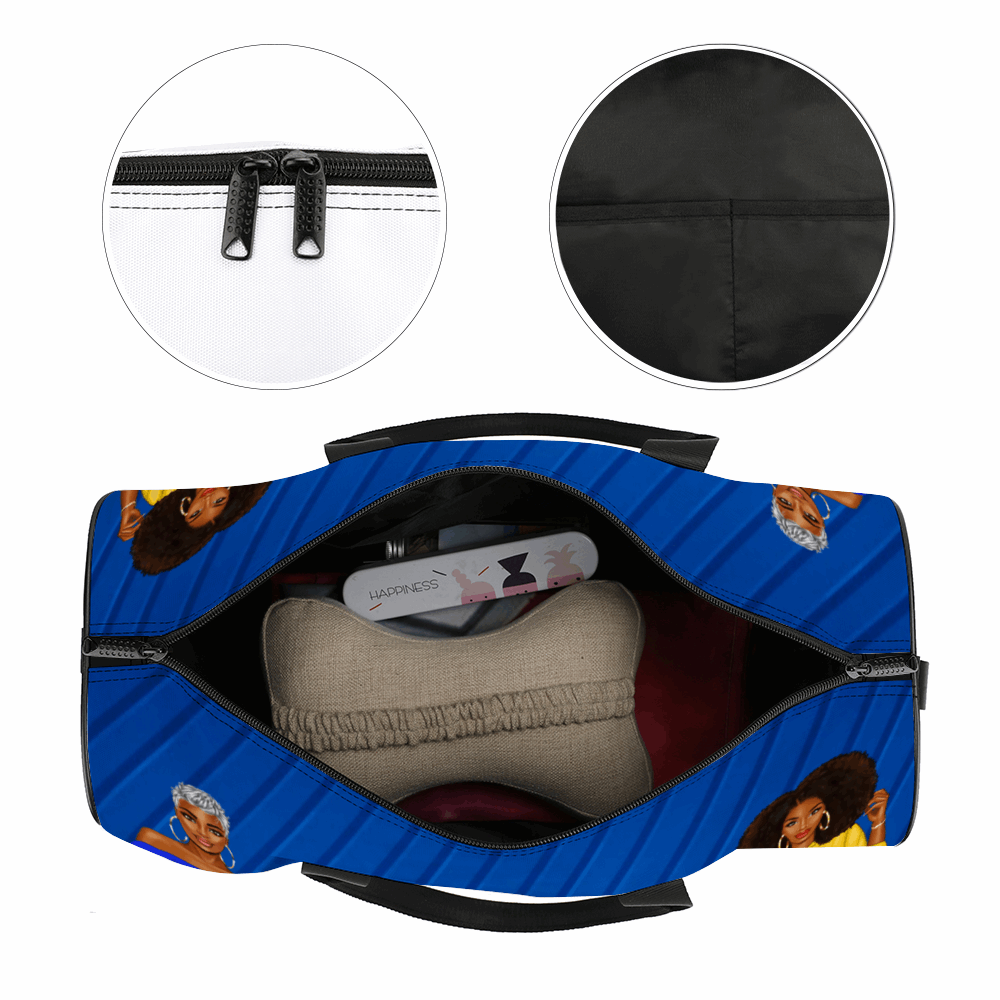 Blue and Gold Aint No Hood Like Sisterhood Large Bag, Luggage, Travel, Gym, Travel Tote