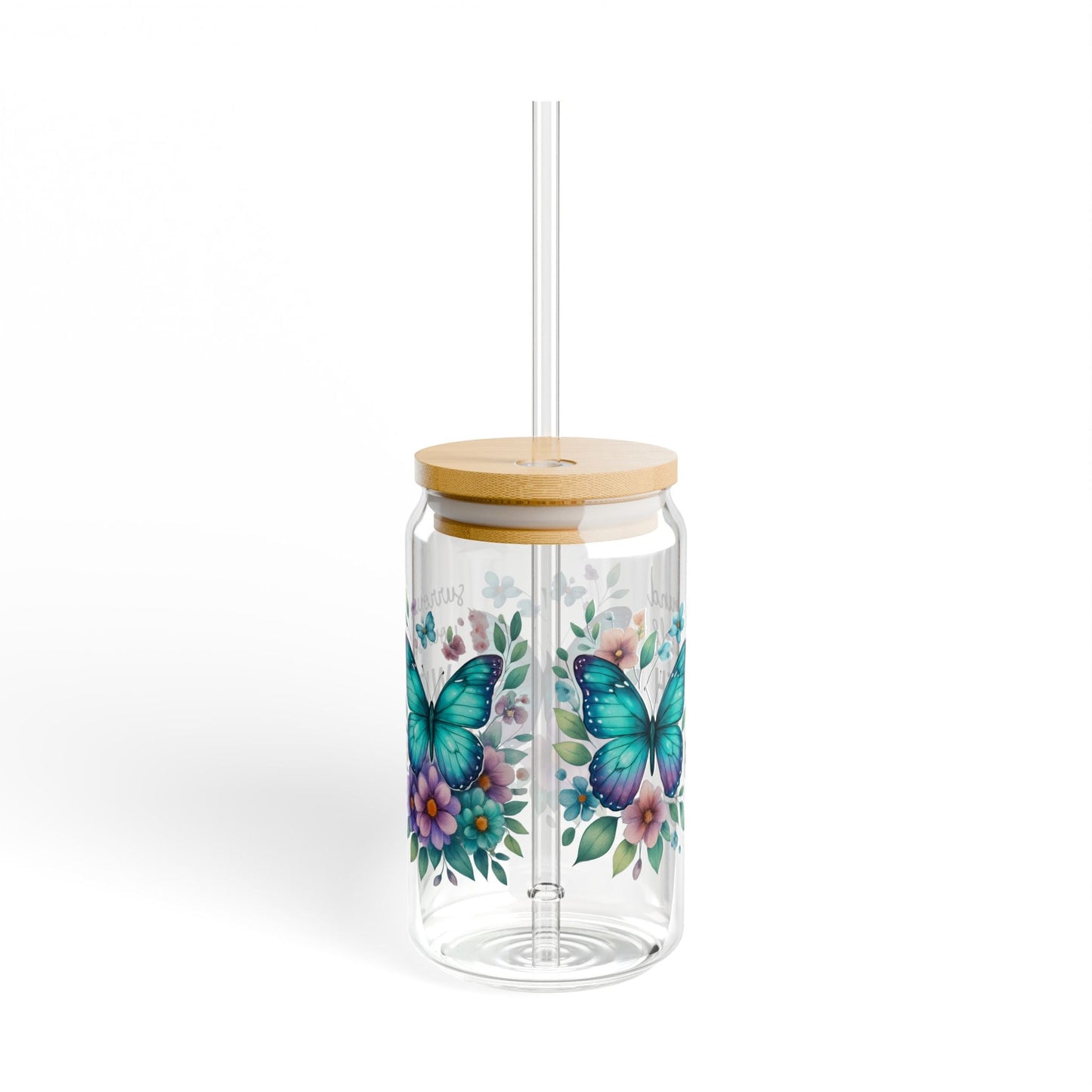 Butterfly Sipper Glass - 16oz, Positive Vibes Drinkware, Floral Glass, Eco-Friendly Tumbler, Gift for Garden Lovers, Summer Drinkware