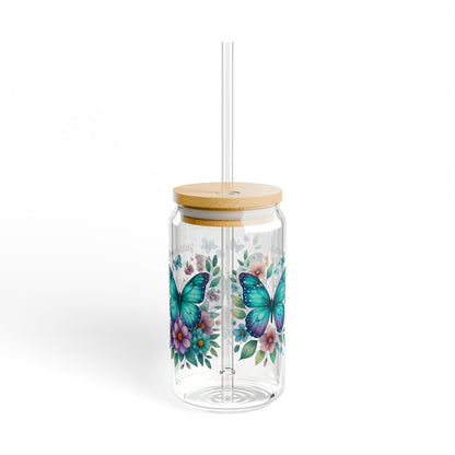 Butterfly Sipper Glass - 16oz, Positive Vibes Drinkware, Floral Glass, Eco-Friendly Tumbler, Gift for Garden Lovers, Summer Drinkware