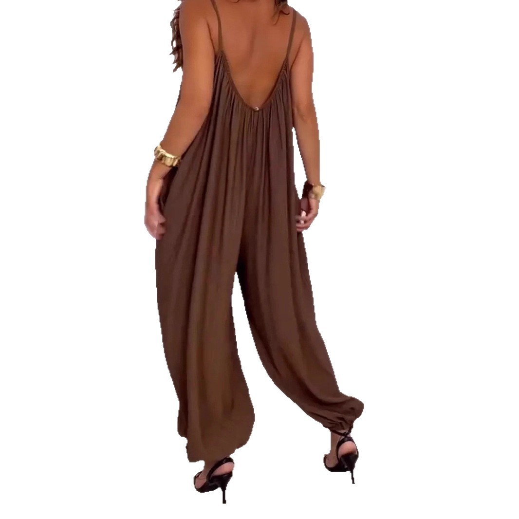 Loose Casual Solid Color Hollow-out Camisole Women's Jumpsuit