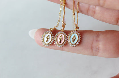 Mother Mary Necklace in Blue