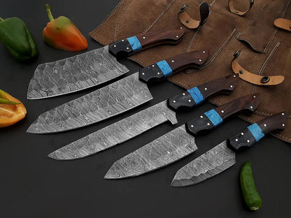Best Chef Knives Sets – 13" Handmade Damascus Steel Kitchen Knife with Wenge Resin Handle & Leather Sheath
