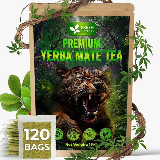 Yerba Mate Tea Bags, Hi-Caffeine, Unsmoked Yerba Mate Tea Bags, Super-Green Yerba Mate, No Dust