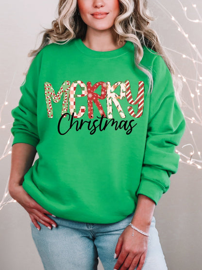 Gildan Retro Merry Christmas Plaid Sweatshirt