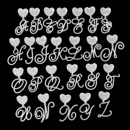 Cursive Letter Pendant Micro Tennis Cluster Chain - Silver