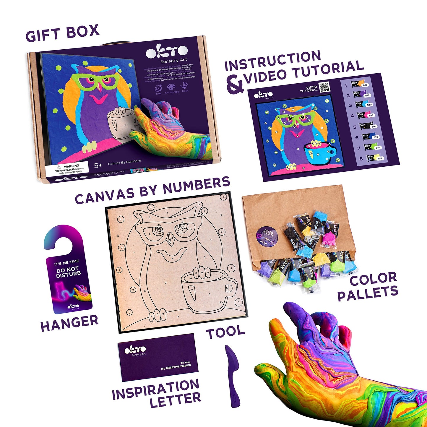 OKTO Clay-by-Numbers Kit – “Owl” (11.4” x 11.4”)