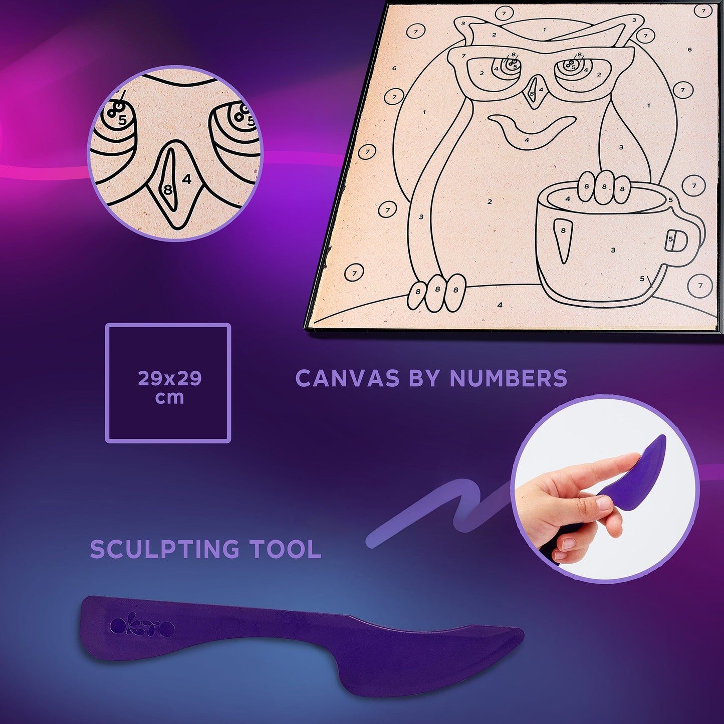 OKTO Clay-by-Numbers Kit – “Owl” (11.4” x 11.4”)