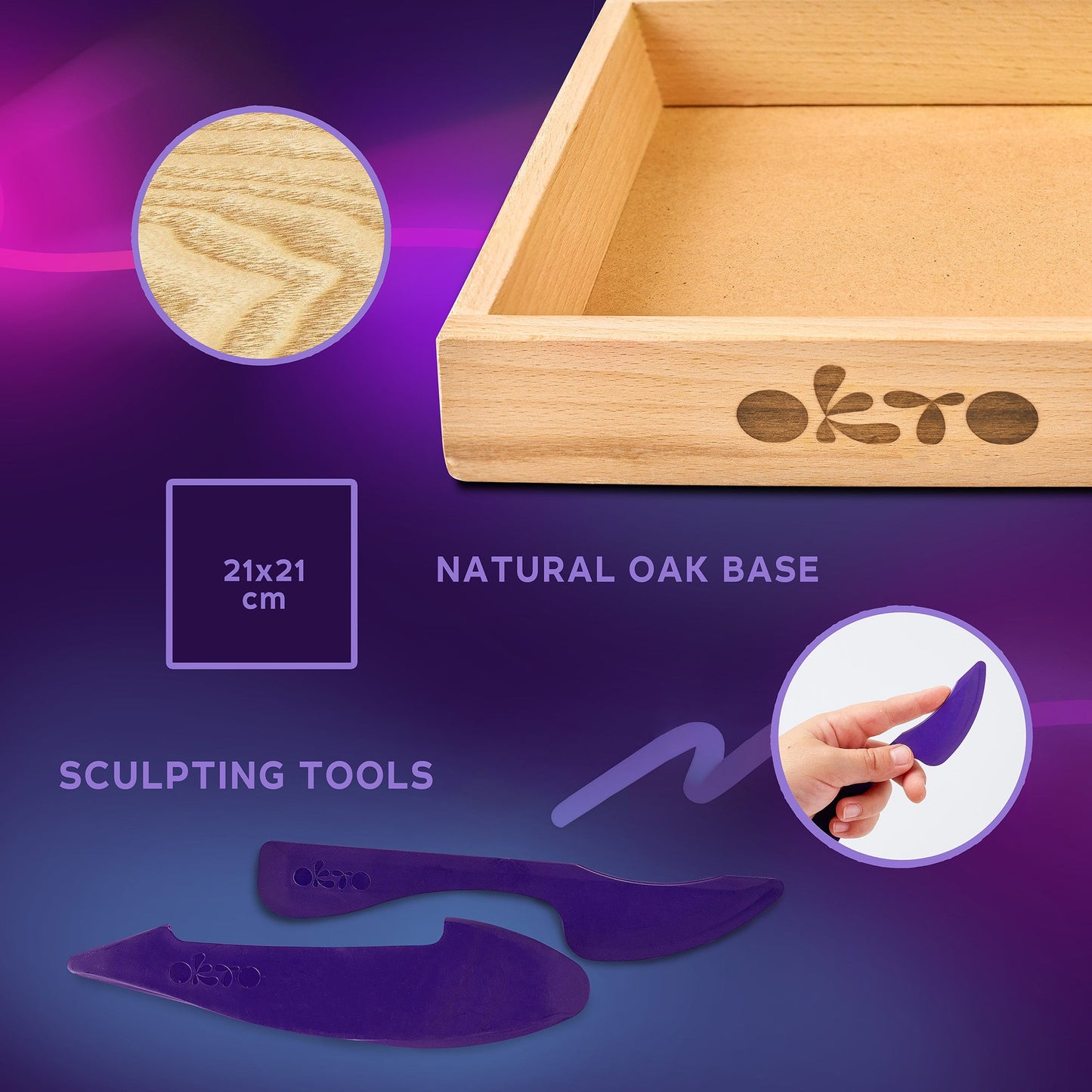 OKTO Little Worlds — Bat — Foam Air‑Dry Clay Wooden Art Kit (~8.3″ Square) — Ages 8+