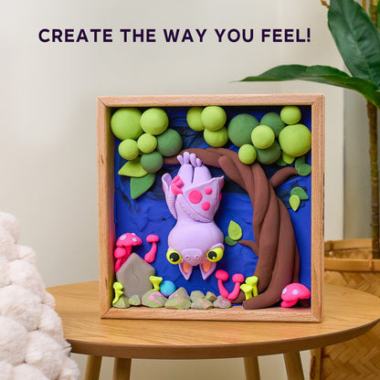 OKTO Little Worlds — Bat — Foam Air‑Dry Clay Wooden Art Kit (~8.3″ Square) — Ages 8+
