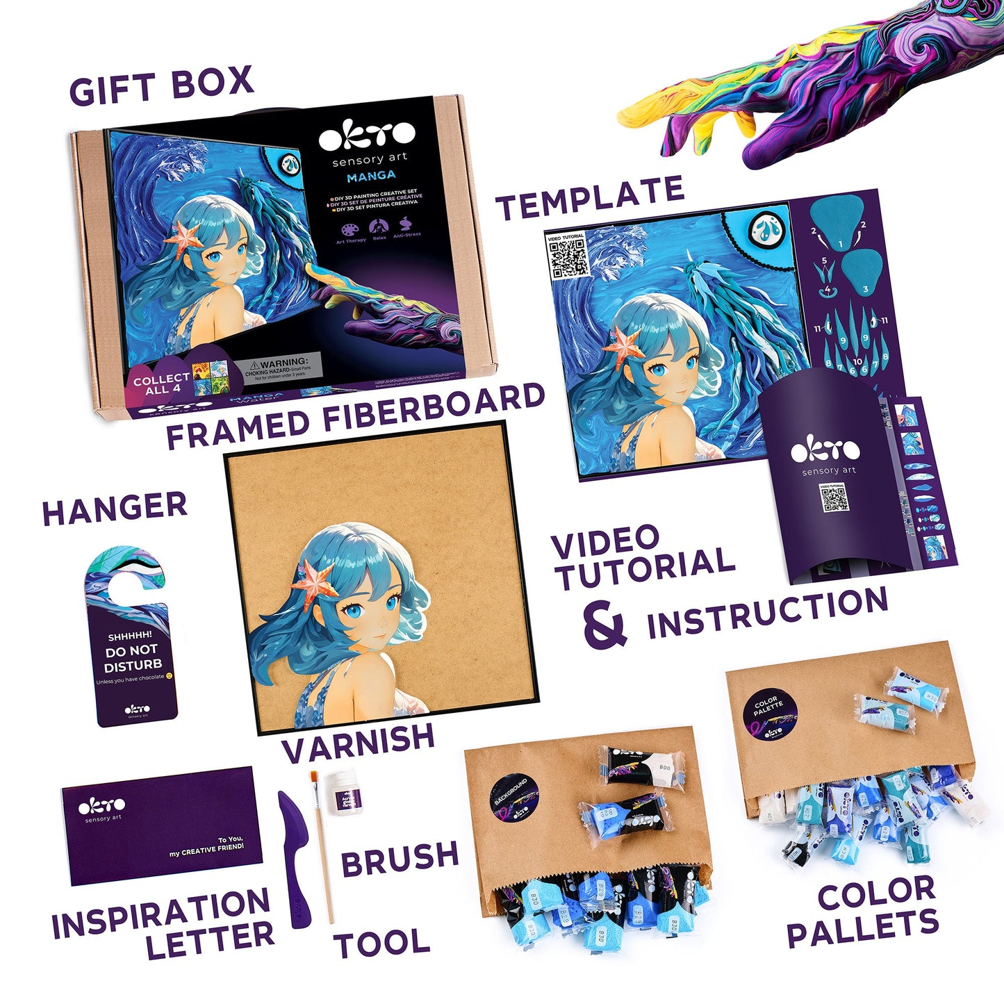 OKTO Manga Elements — Water — 3D Clay Canvas Kit (11.8×15.7 in) — Ages 10+