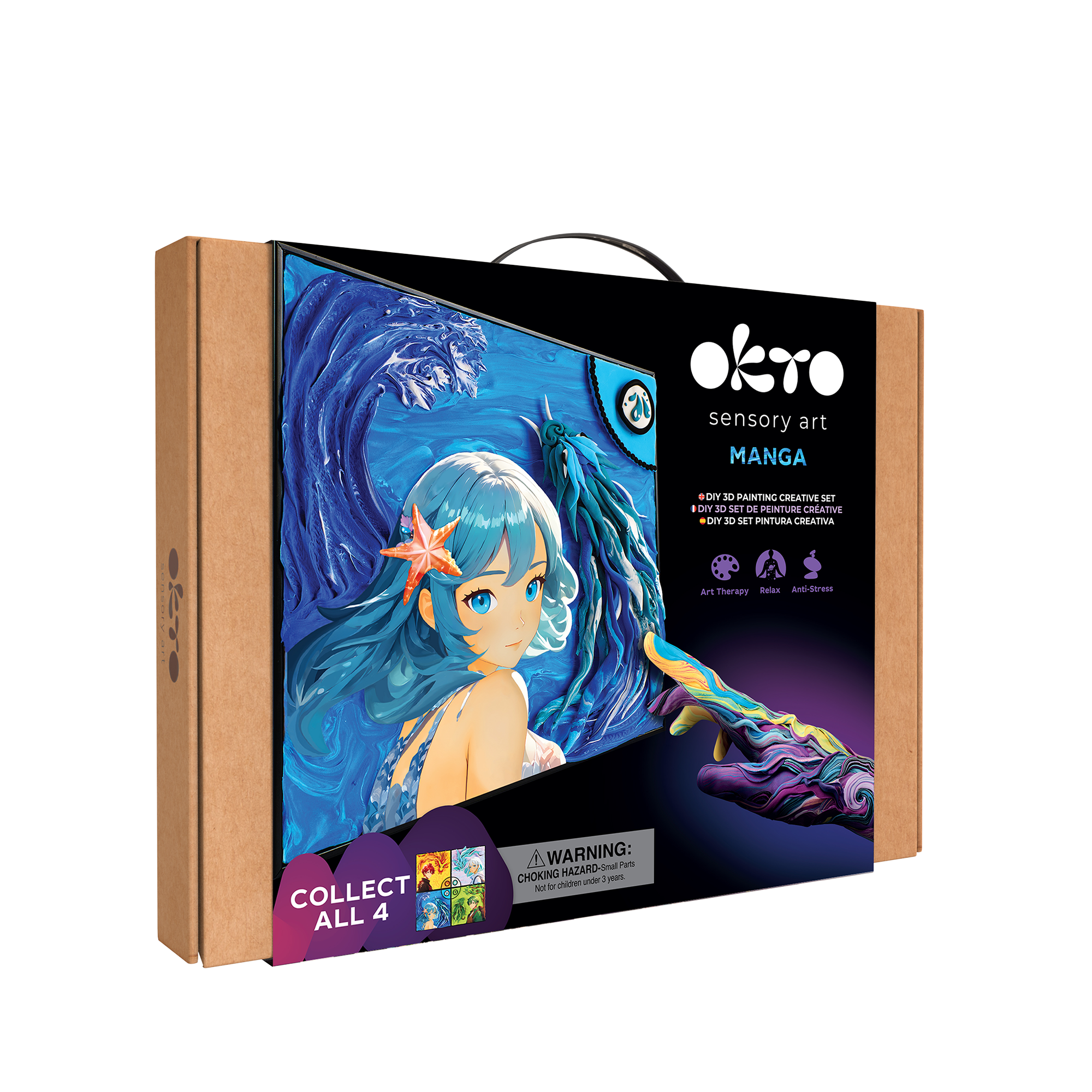 OKTO Manga Elements — Water — 3D Clay Canvas Kit (11.8×15.7 in) — Ages 10+