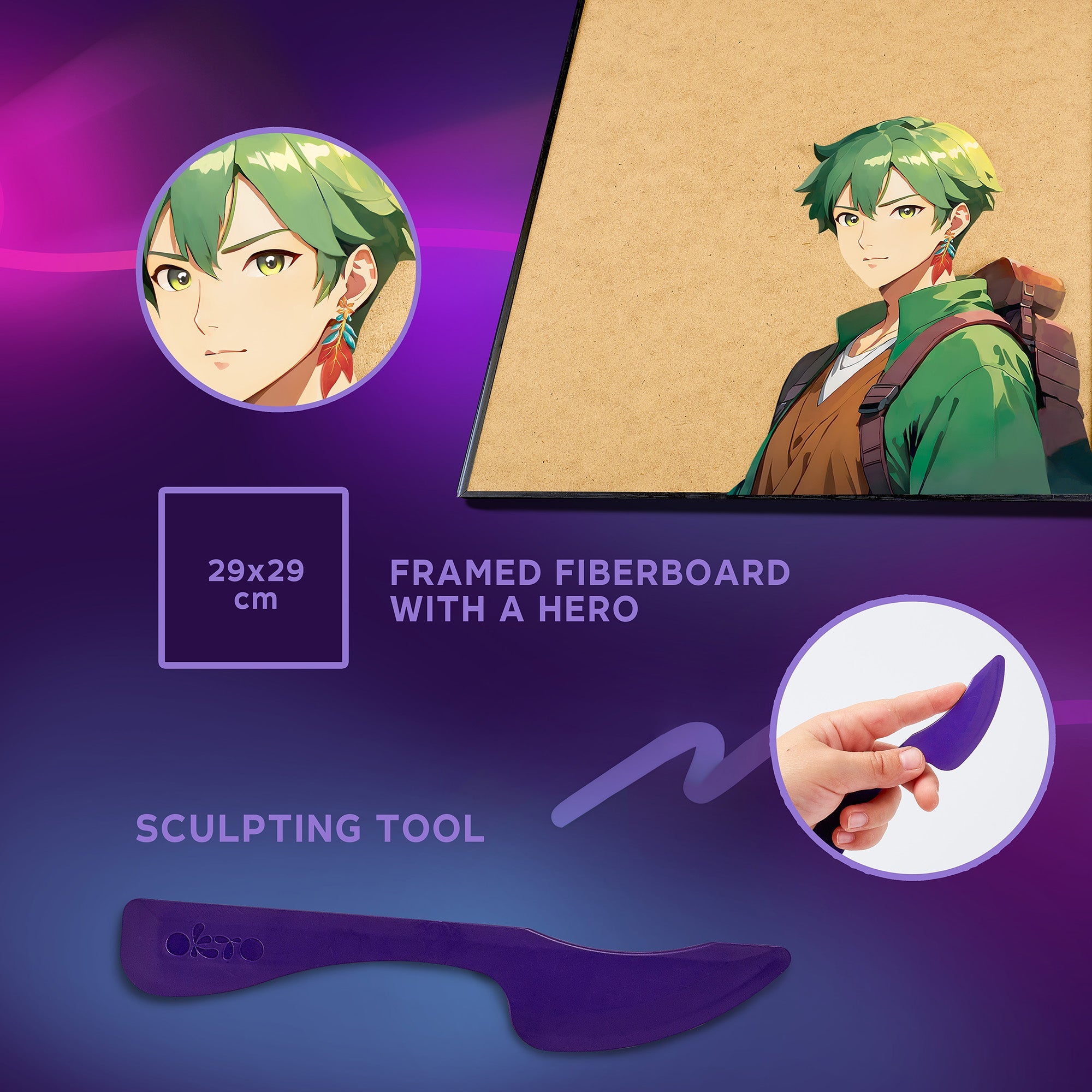 OKTO Manga Elements — Earth — 3D Clay Canvas Kit (11.8×15.7 in) — Ages 10+