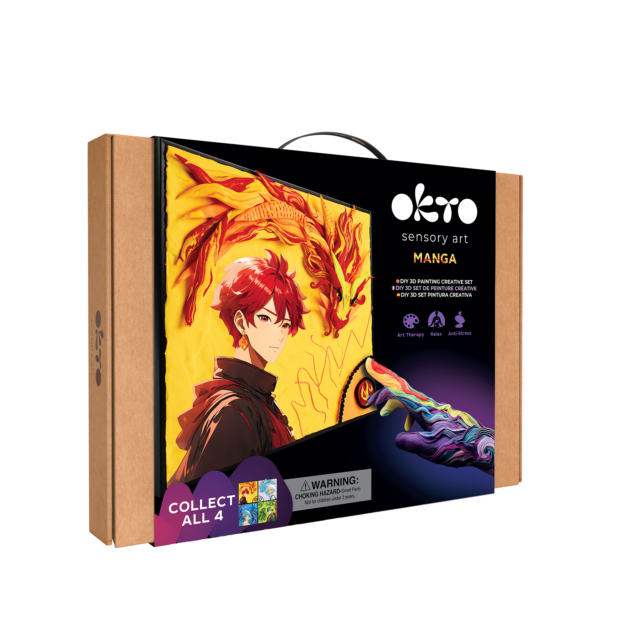 OKTO Manga Elements — Fire — 3D Clay Canvas Kit (11.8×15.7 in) — Ages 10+