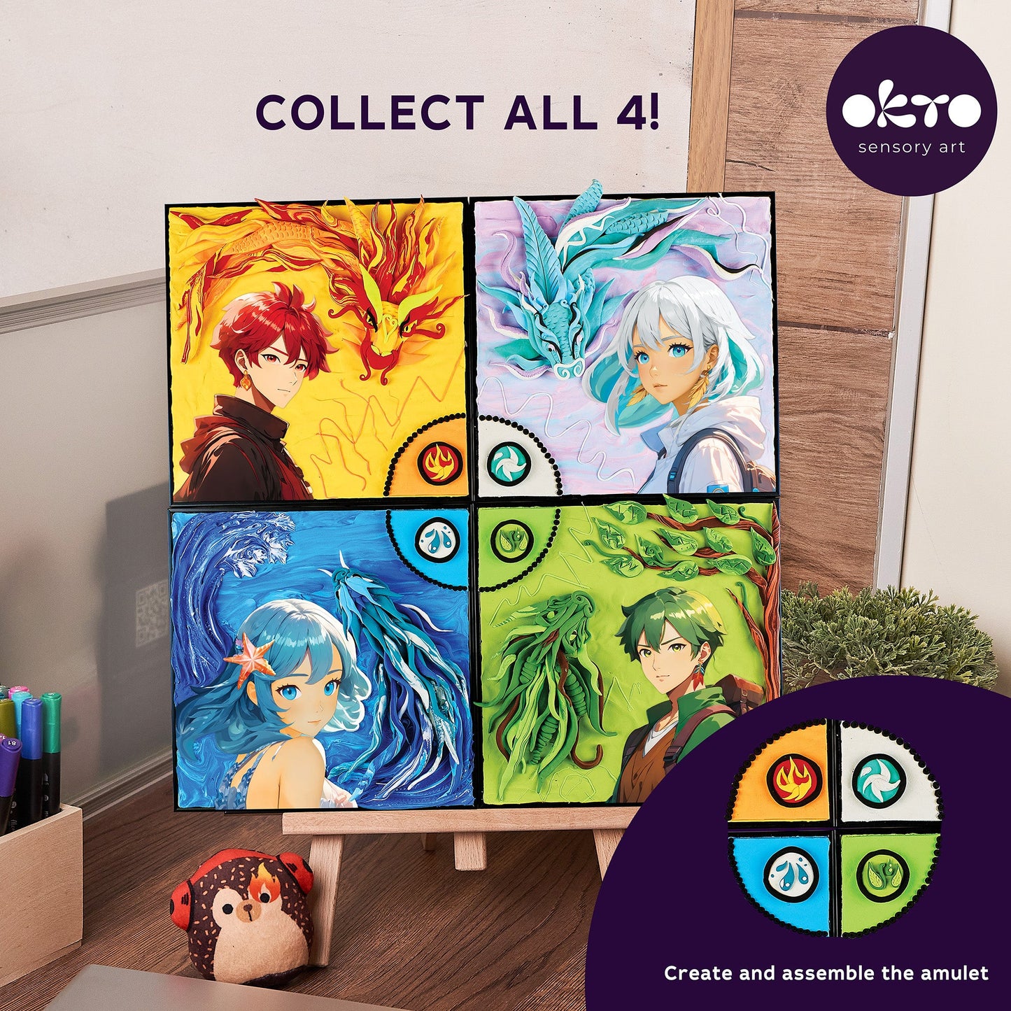 OKTO Manga Elements — Air — 3D Clay Canvas Kit (11.8×15.7 in) — Ages 10+