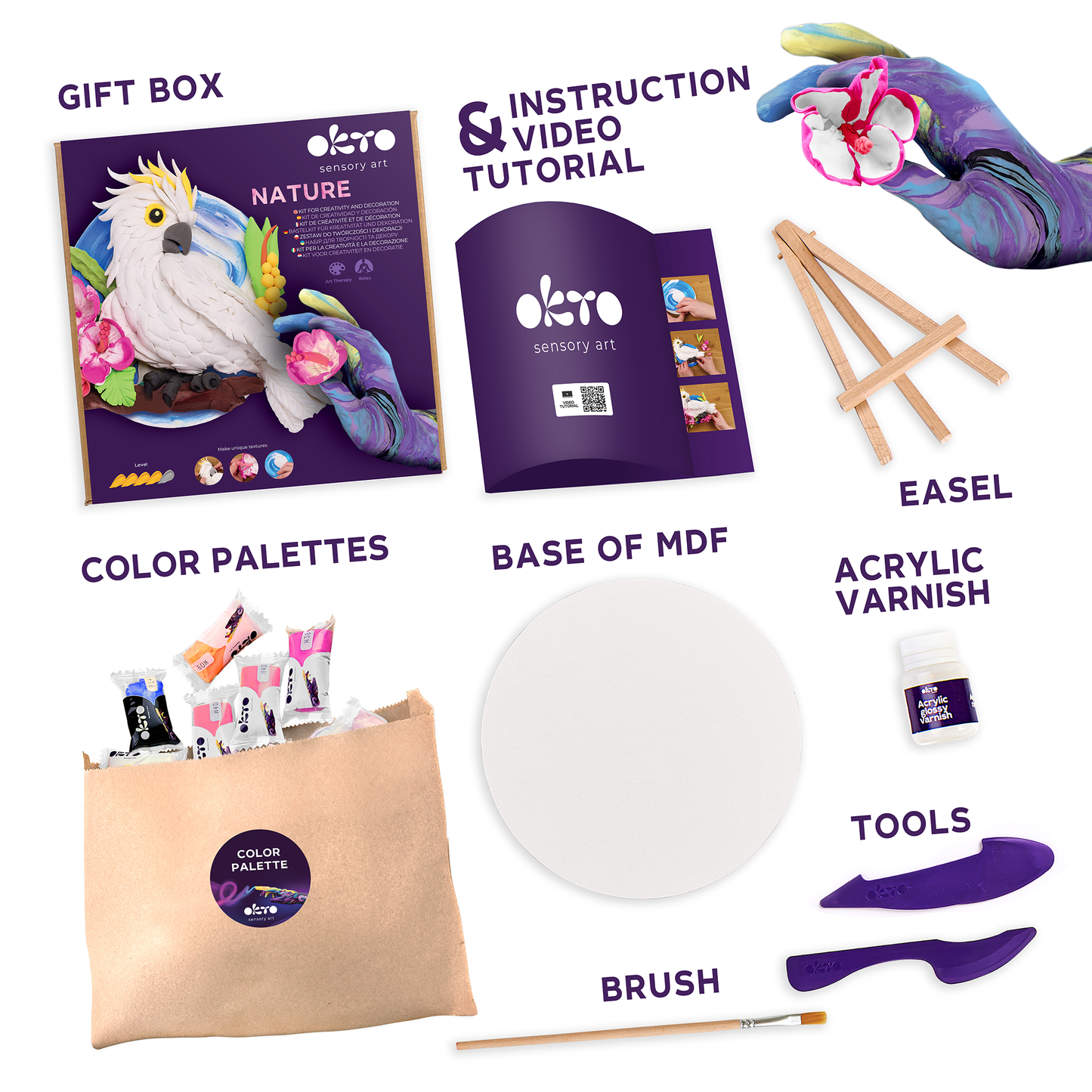 OKTO Air-Dry Clay 3D Painting Kit – 3D Cockatoo (11.4 x 11.4 in)