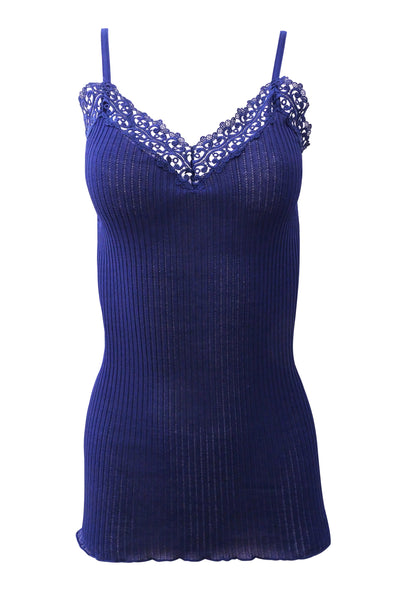 EGI Luxury 100%"Filo di Scozia Cotton Women's Camisole Tank with Lace Trim. Proudly Made in Italy.