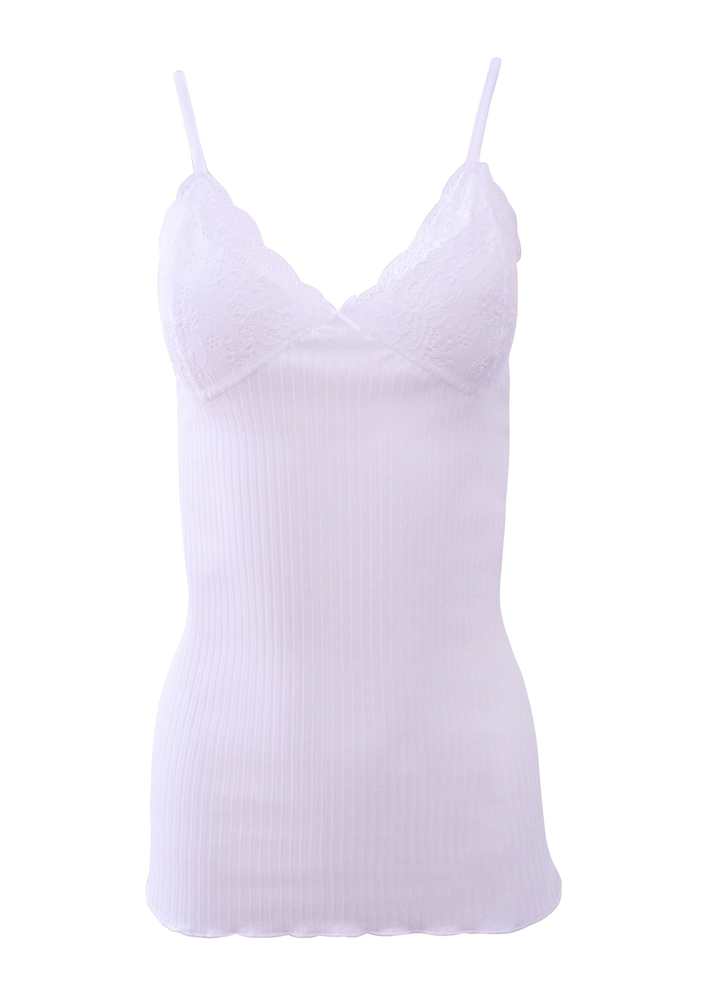 EGI Luxury 100%"Filo di Scozia Cotton Women's Camisole Tank with Lace Trim. Proudly Made in Italy.(2107)